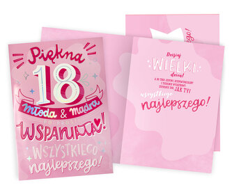 Karnet Gigant 18 Urodziny, różowy (34x48cm)  GN-001