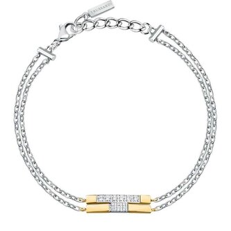 Dvojitý ocelový bicolor náramek se zirkony T-Logo TJAXC27 Trussardi