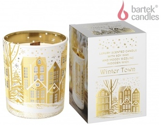 Vonná svíčka ve skle 200g s dřevěným knotem v krabičce - Winter Town