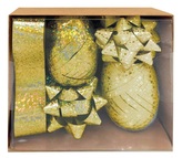 Sada na balení dárků zlatá, rozeta 5 x 2 x 5 cm 4 ks, stuha 0,5 cm x 10 m 2 ks, stuha 2 cm x 2 m