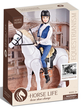 Jezdecký bílý kůň na baterie se zvuky + jezdkyně