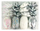 Sada na balení dárků stříbrná, rozeta 5 x 2 x 5 cm 12 ks, stuha 0,5 cm x 10 m 4 ks