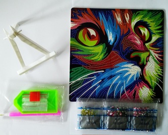 Kreativní set diamond painting 20x20 cm MIX + stojánek, kočka