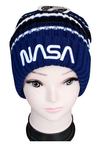 Čepice NASA zimní chlapecká pletená modrá, velikost: 56