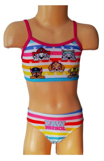 Dívčí plavky TLAPKOVÁ PATROLA s barevnými proužky dvoudílné růžové, velikost: 98/104