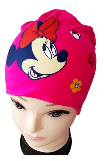 Dívčí čepice MINNIE bavlna jaro podzim růžová tmavá, velikost: 54