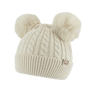 Pletená zimní čepice Bambulka - béžová, vel. 48-54 cm; 80-92 (12-24m); béžová