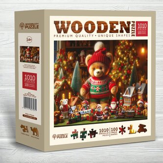 WOODEN CITY Dřevěné puzzle Vánoční medvídek 1010 dílků