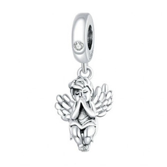 B0410 Stříbrný přívěsek korálek na náramek andílek - andílci