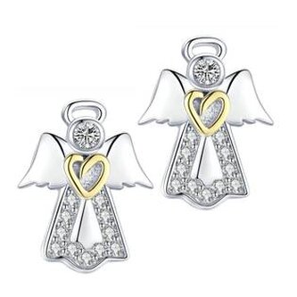 NB-3288 Stříbrné náušnice andělíčci - srdce
