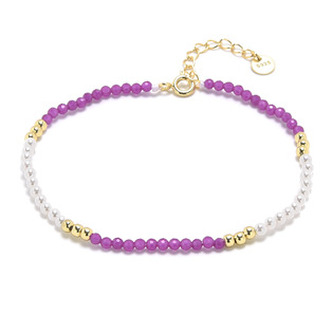 AU0012 Zlacený minerální náramek přírodní Rubín a perly, stříbro AG925