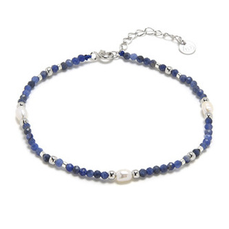 AU0001 Minerální náramek přírodní Sodalit a pelay, stříbro AG925