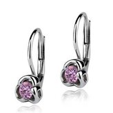 ZB3997-P Stříbrné náušnice kytičky, světle růžové zirkony - květiny