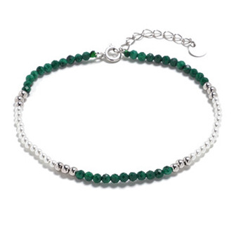 AU0052 Minerální náramek přírodní Malachit a perličky, stříbro AG925