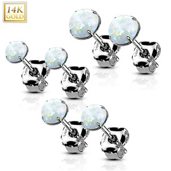 ZLW-OP17-05 Zlaté 14ti karátové náušnice s bílými opály