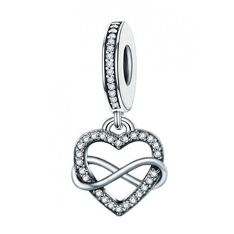 NB-8185 Stříbrný přívěšek korálek srdce s nekonečnem - nekonečno - ležatá osmička