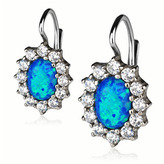 ZB33705-OP05 Stříbrné náušnice se zirkony a modrým opálem