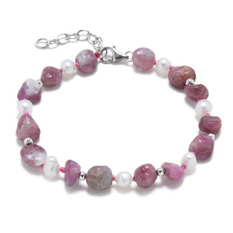 AU0018 Minerální náramek přírodní Turmalín a perličky, stříbro AG925