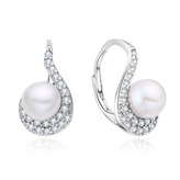 NB-3023 Stříbrné perlové náušnice se zirkony