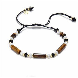 AU0027 Minerální náramek přírodní Tygří oko, Perleť a Černý achát, stříbro AG925