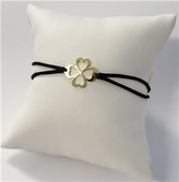 KA1726K-GD Černý textilní náramek čtyřlístek, Ag 925 - čtyřlístky