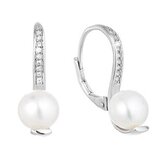 EG2805 Stříbrné náušnice visací s bílou říční perlou