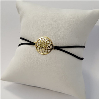 KA1349K-GD Černý textilní náramek mandala, Ag 925