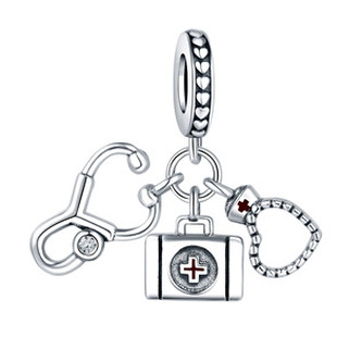 B0078 Stříbrný přívěsek korálek na náramek stetoskop - zdravotnictví