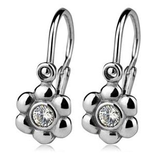 CS1180 Dětské náušnice stříbrné - kytičky, čiré zirkony - květiny