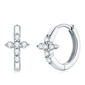 MN111 Stříbrné náušnice křížky s moissanity