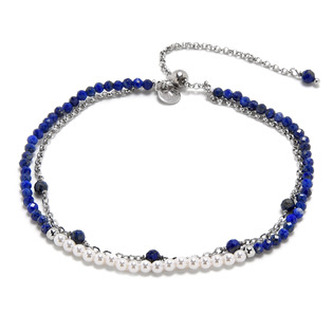 AU0029 Minerální náramek přírodní Lapis lasuli a perly, stříbro AG925