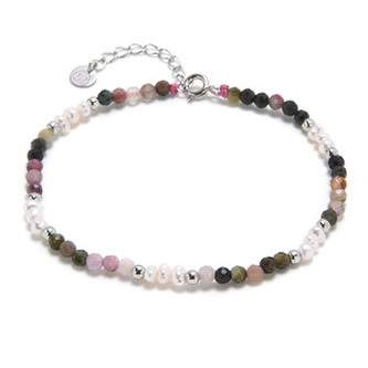 AU0003 Minerální náramek přírodní Turmalín a perličky, stříbro AG925