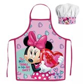 Dětská zástěra MINNIE SRDCE set s čepicí růžový
