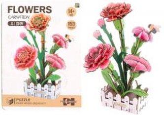 Puzzle 3D drewniane kwiaty goździki