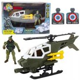 Helikopter wojskowy i figurka żołnierza z bronią