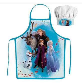 Dětská zástěra FROZEN všichni set s čepicí modrá