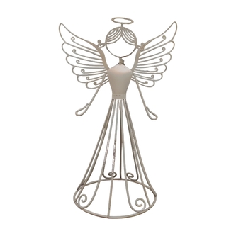 Bílý kovový anděl 28 cm