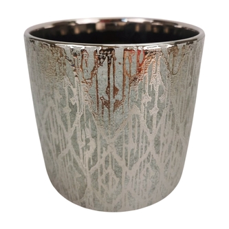 Keramický květináč šedý se stříbrným vzorem