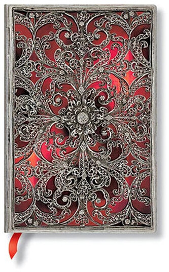 Notes Flexis Silver Filigree Garnet Mini w linię 208 str., Paperblanks