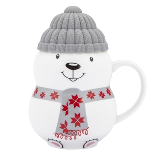 KUBEK ZIMOWY NBC 380 ML Z SILIKONOWĄ CZAPECZKĄ NIEDŹWIADEK W OPASCE