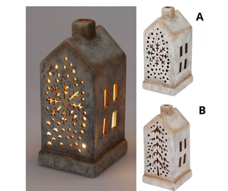 LED porcelánový domeček s vločkou A, 20 cm