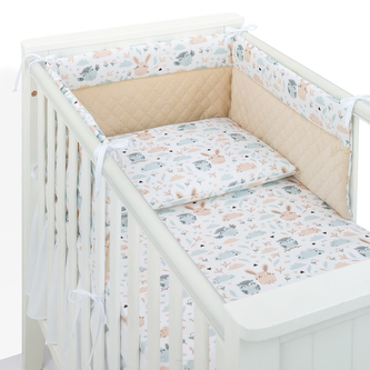 Mantinel s povlečením do postýlky, 3D sada, Sovička,, 135x100 cm; jeans; 100 % bavlna