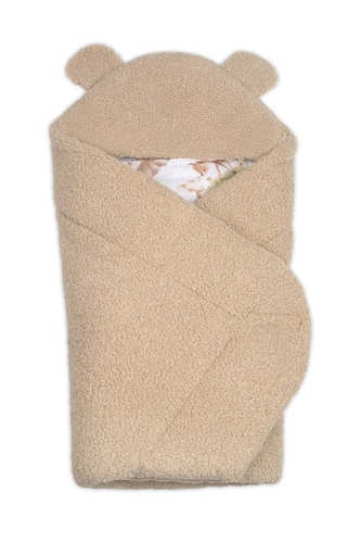 Beránková zavinovačka s kapucí bavlna/beránek, Teddy - Srnka béžová, hnědá; béžová, hnědá