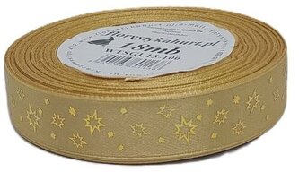Wstążka metal Gwiazdki, 15mm/18mb, złoto/złoto, Florystyka