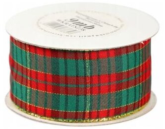 Wstążka w szkocką kratkę, 38mm/9mb, złocona, Florystyka