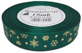 Wstążka metal Śnieżynki, 15mm/18mb, butelka/złoto, Florystyka