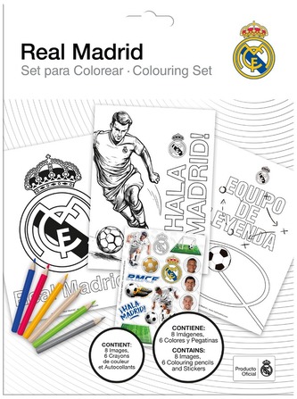 Zestaw do kolorowania, 6 kredek, naklejki, 8 kartek Real Madrid, Kids