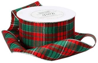 Wstążka w szkocką kratkę, 38mm/9mb, posrebrzana, Florystyka