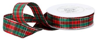 Wstążka w szkocką kratkę, 19mm/9mb, posrebrzana, Florystyka