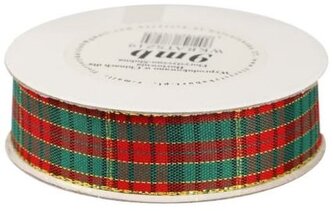 Wstążka w szkocką kratkę, 19mm/9mb, złocona, Florystyka